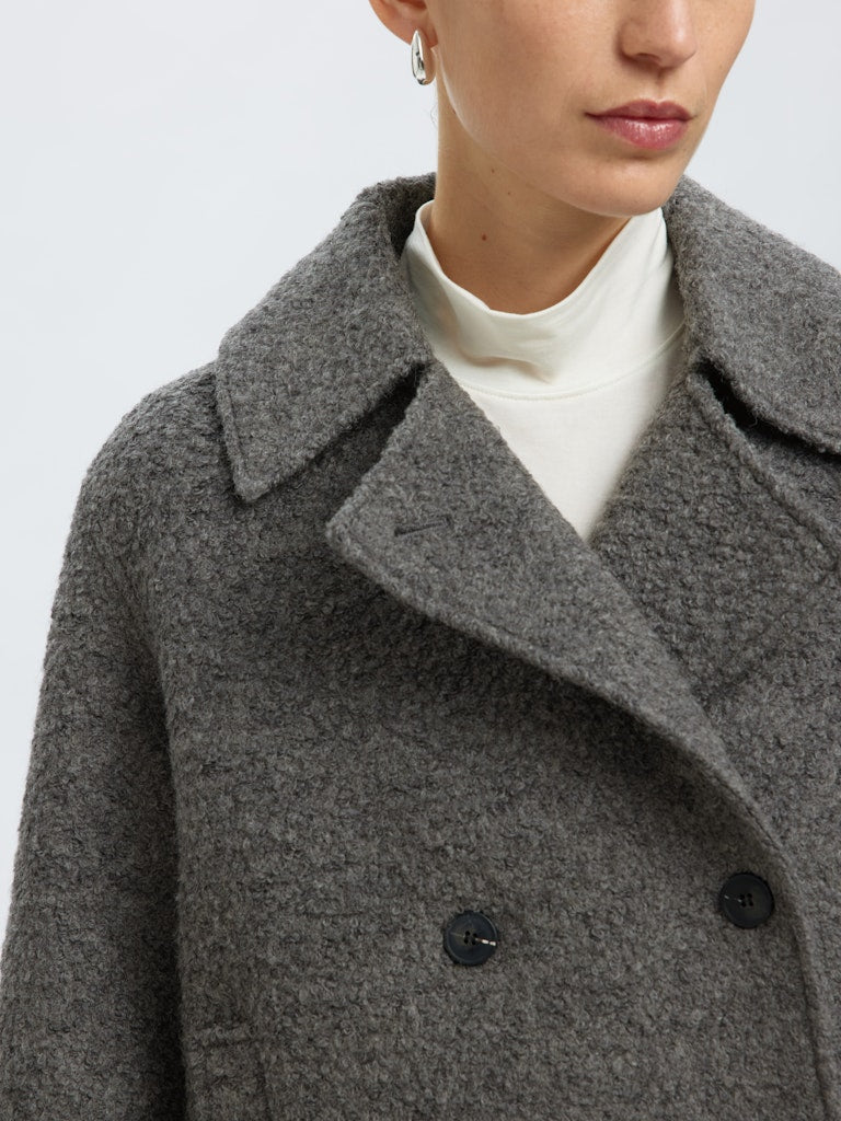 Selected Femme naisten villakangastakki Alma Boucle Wool Blend Jacket, Medium Grey Melange