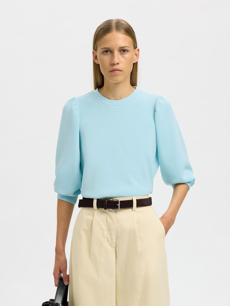 Selected Femme Naisten Pusero SLFTENNY 3/4 SWEAT TOP NOOS, Blue Glow