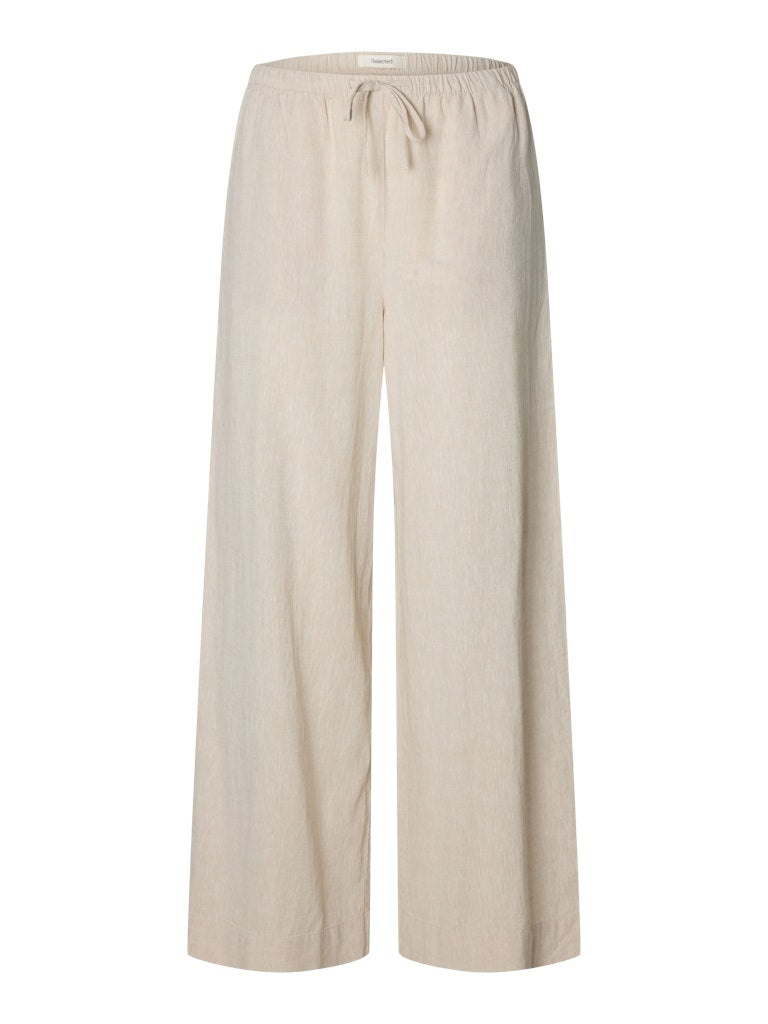 Selected Femme naisten housut SLFLuisa MW Wide Linen Bledn Pant Noos, Sandshell