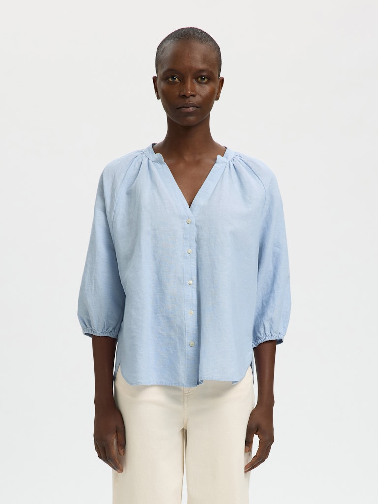 Selected Femme naisten pusero SLFCleo-Alberta Linen Blend Shirt, vaaleansininen