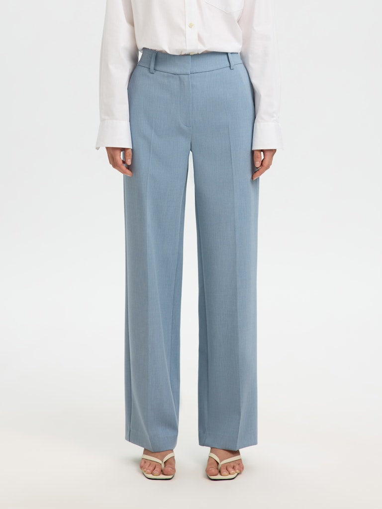 Selected Femme naisten housut Slfrita MW Wide Pant Mel, Dusty Blue Melange