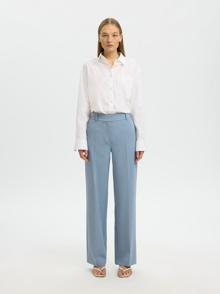 Selected Femme naisten housut Slfrita MW Wide Pant Mel, Dusty Blue Melange