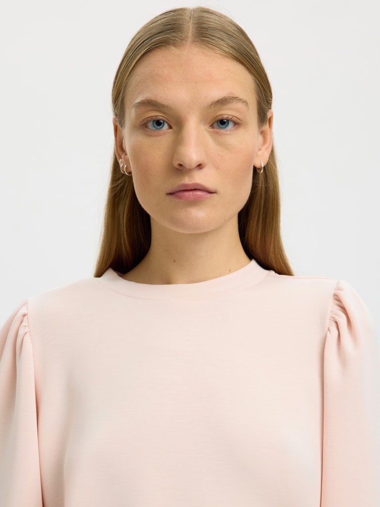 Selected Femme Naisten Pusero, SLFTENNY 3/4 SWEAT TOP NOOS Vaaleanpunainen, Pale Dogwood -sävyinen TENCEL-modalipusero, pyöreä pääntie ja 3/4-pituiset puhvihihat