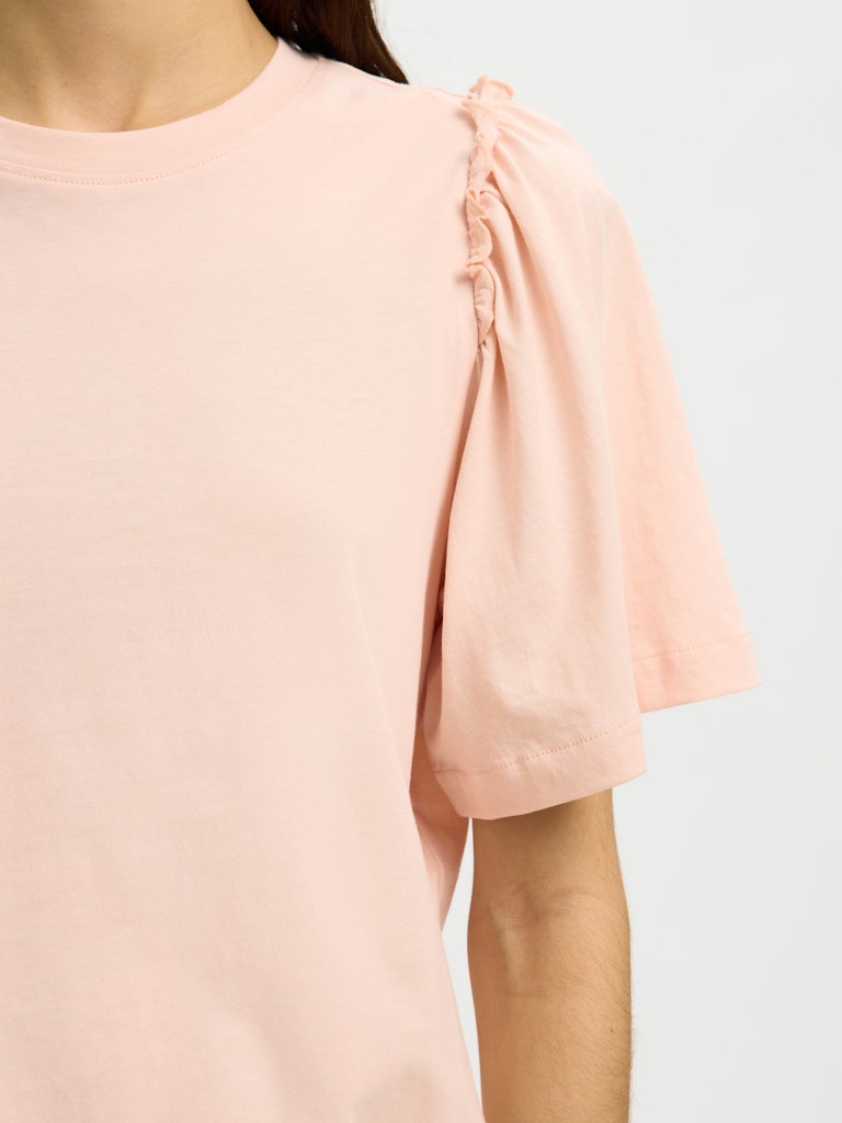 Selected Femme naisten t-paita SLFPENELOPE 2/4 Ruffle Tee, Pale Dogwood