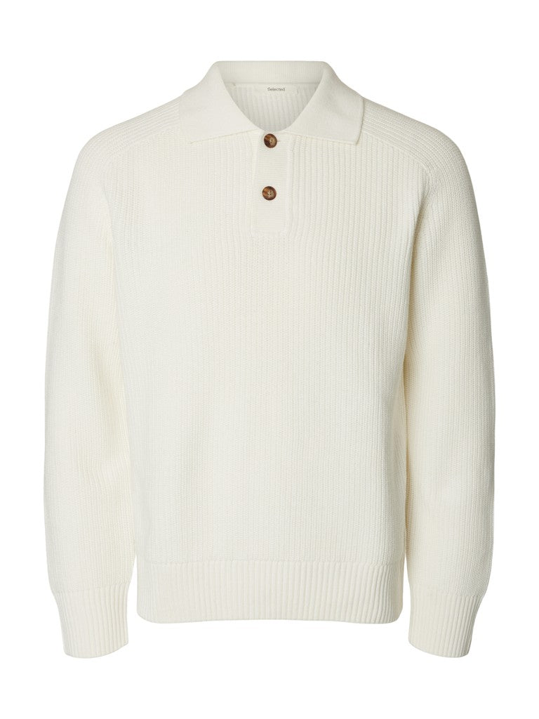 Selected Men miesten neulepusero Pim Ls Knit Polo Camp, Egret