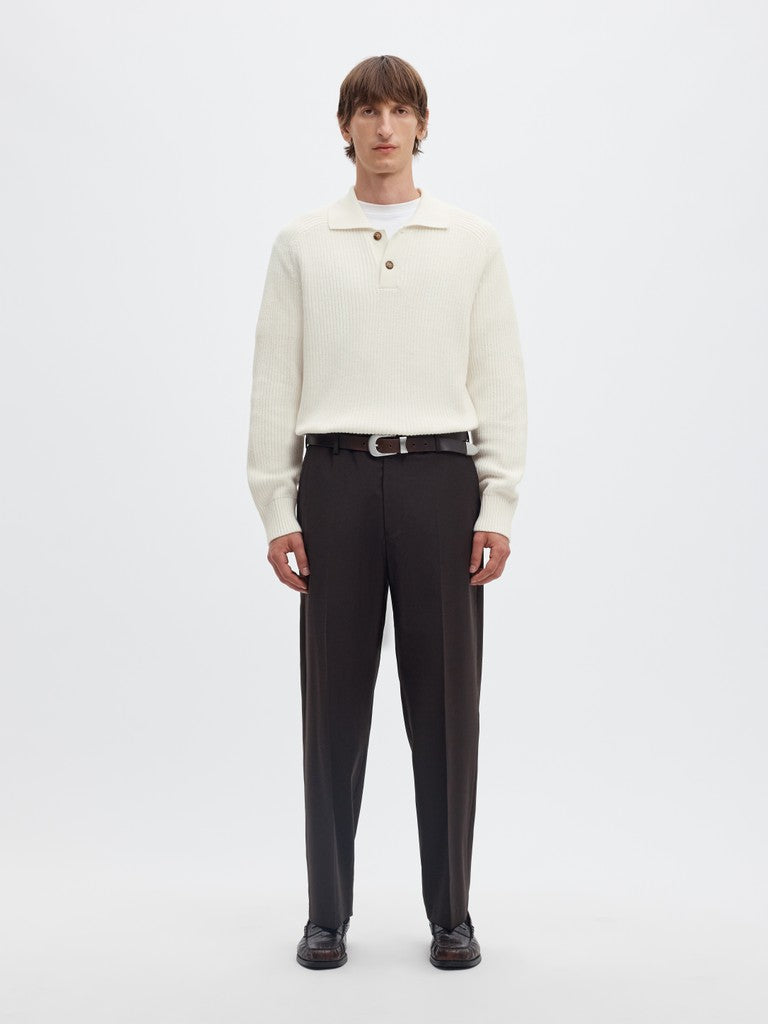 Selected Men miesten neulepusero Pim Ls Knit Polo Camp, Egret