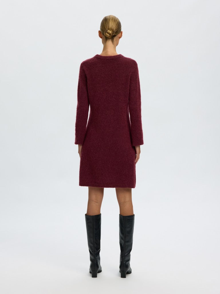 Selected Women neulemekko Lulu Brushed O-Neck Dress, Tawny Port Melange