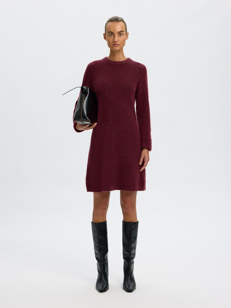 Selected Women neulemekko Lulu Brushed O-Neck Dress, Tawny Port Melange