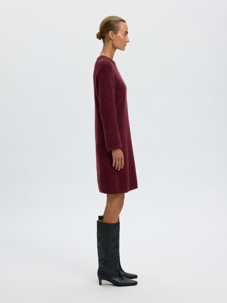 Selected Women neulemekko Lulu Brushed O-Neck Dress, Tawny Port Melange
