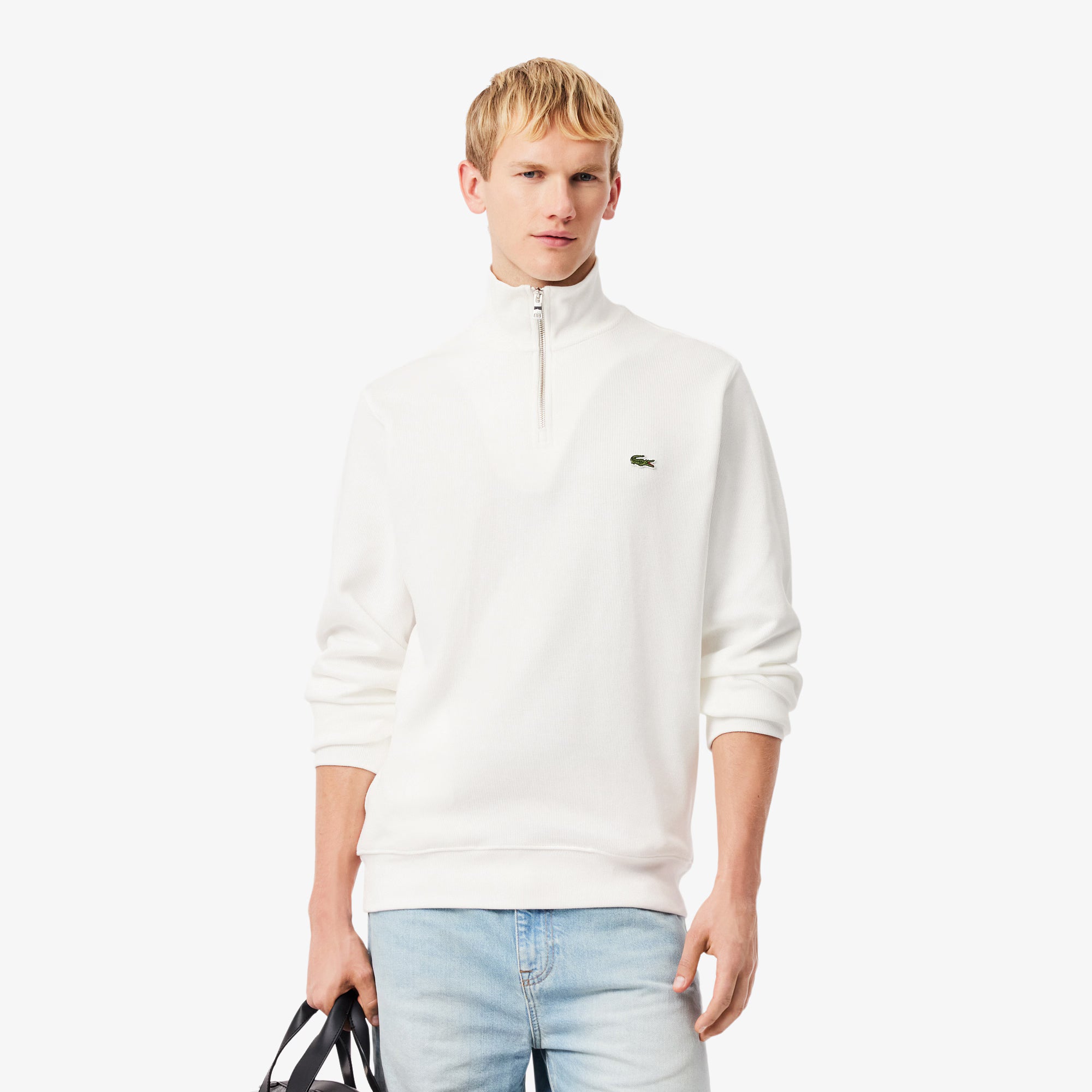 Lacoste miesten collegepaita Regular Fit High Neck Zipped Sweatshirt, valkoinen
