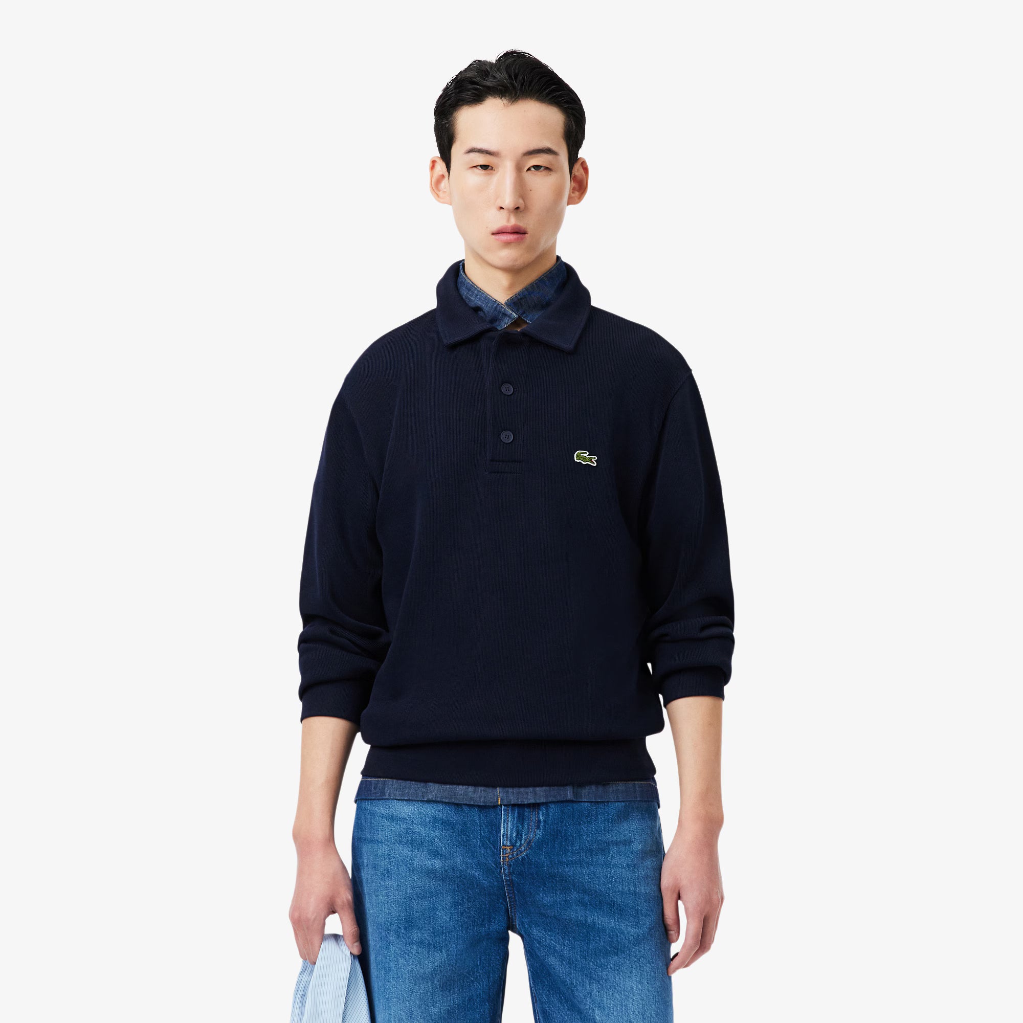 Lacoste miesten collegepaita Classic Fit Polo Collar Ribbed Sweater, tummansininen