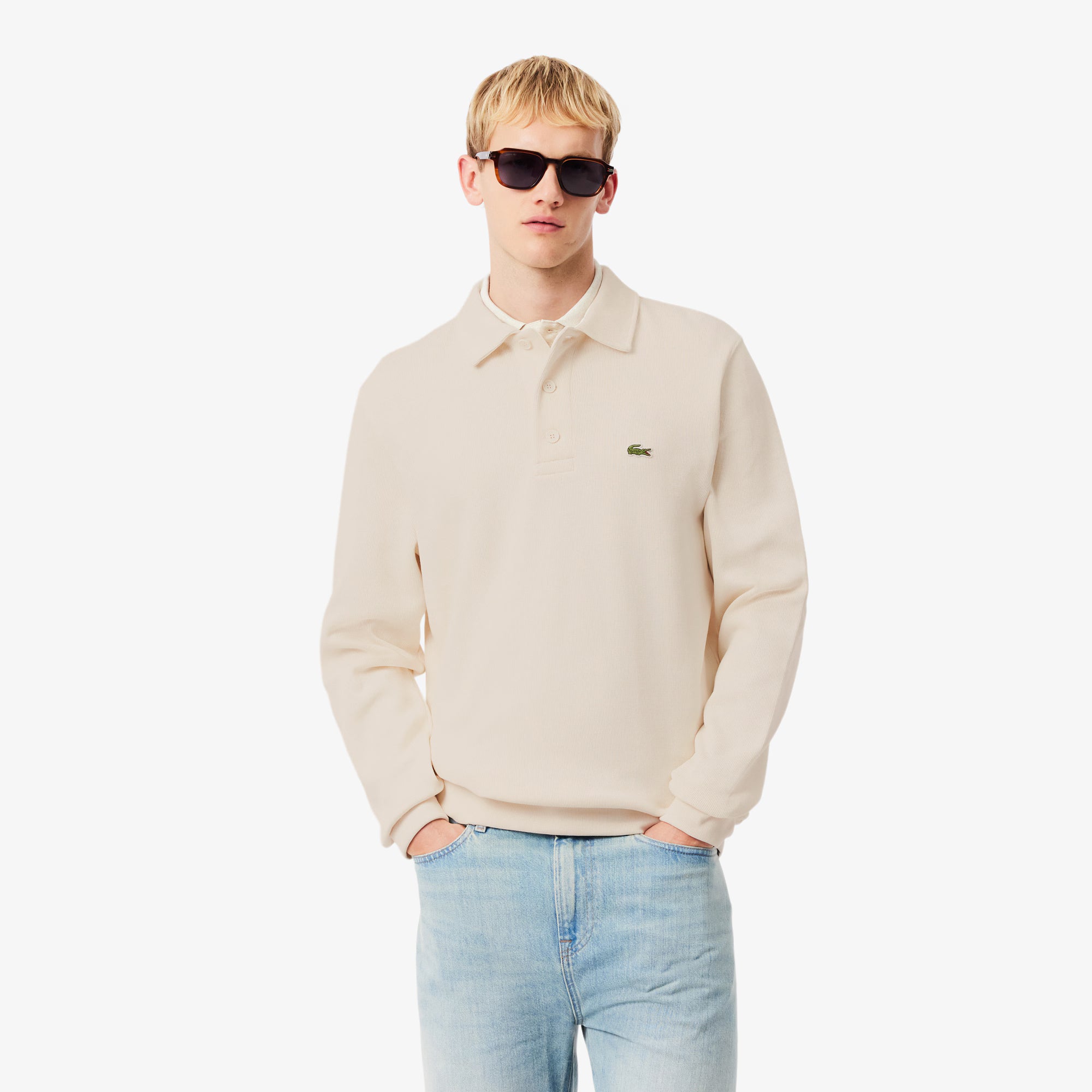 Lacoste miesten collegepaita Classic Fit Polo Collar Ribbed Sweater, luonnonvalkoinen