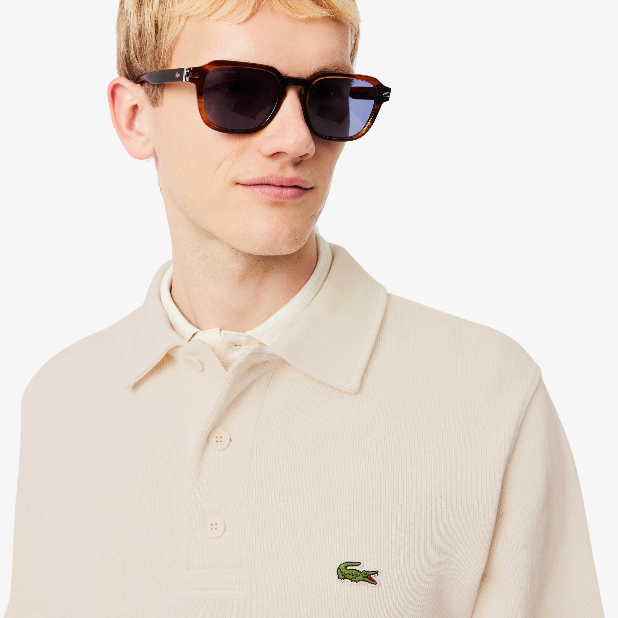 Lacoste miesten collegepaita Classic Fit Polo Collar Ribbed Sweater, luonnonvalkoinen