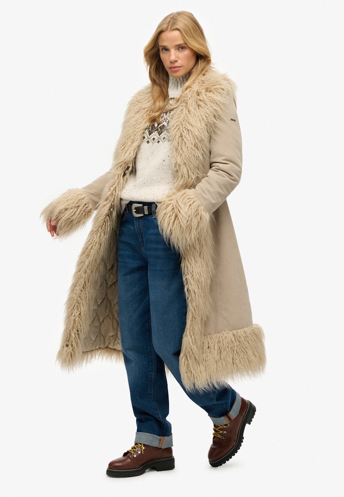 Superdry naisten takki Long Afghan Coat, beige