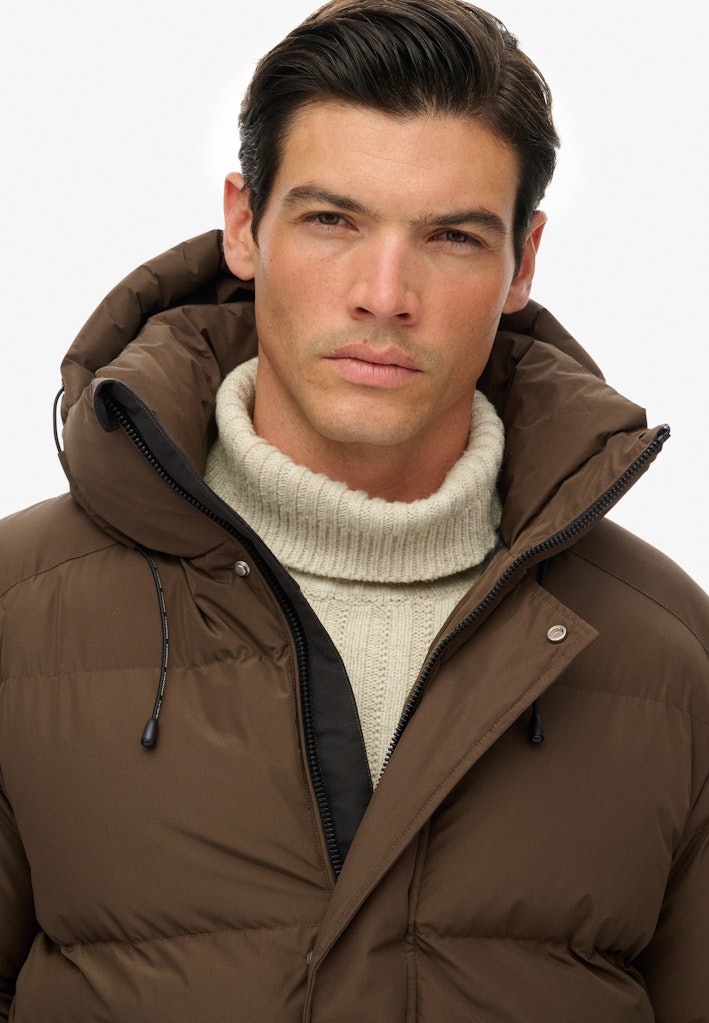 Superdry miesten toppatakki Hooded Mid Length Sports Puffer Jacket, Slate Brown