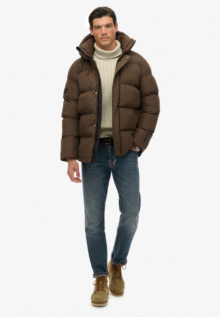 Superdry miesten toppatakki Hooded Mid Length Sports Puffer Jacket, Slate Brown