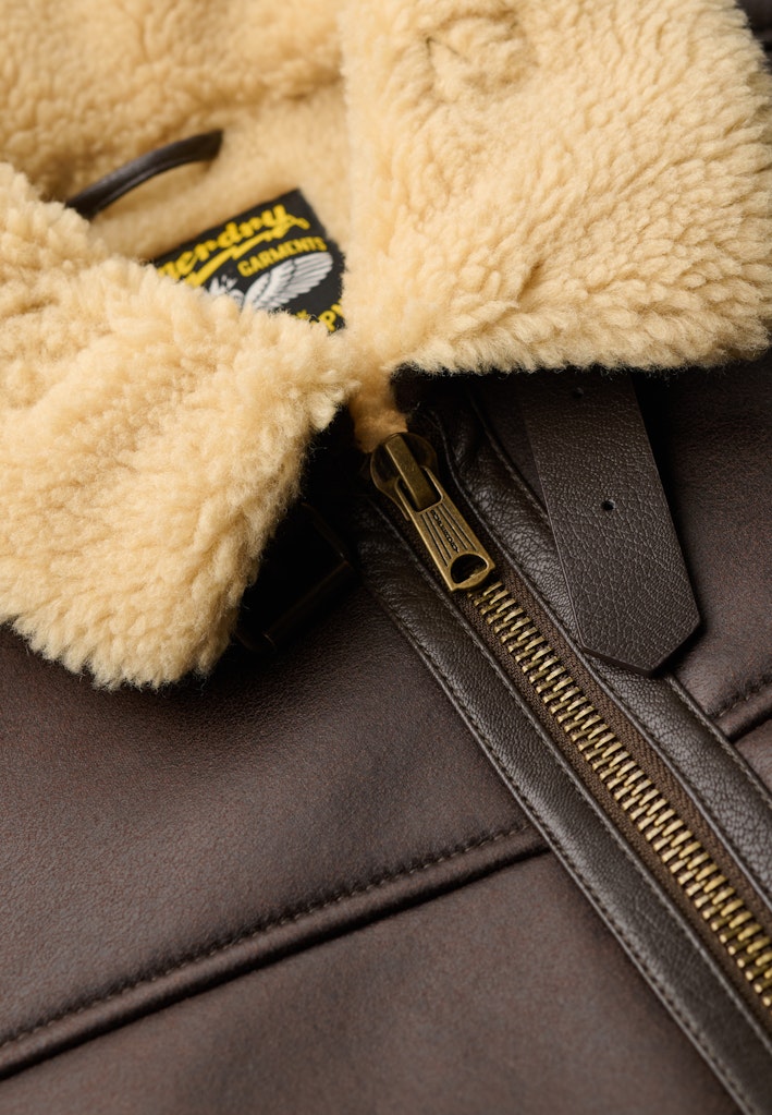 Superdry miesten nahkatakki Faux Shearling Aviator Jacket, tummanruskea