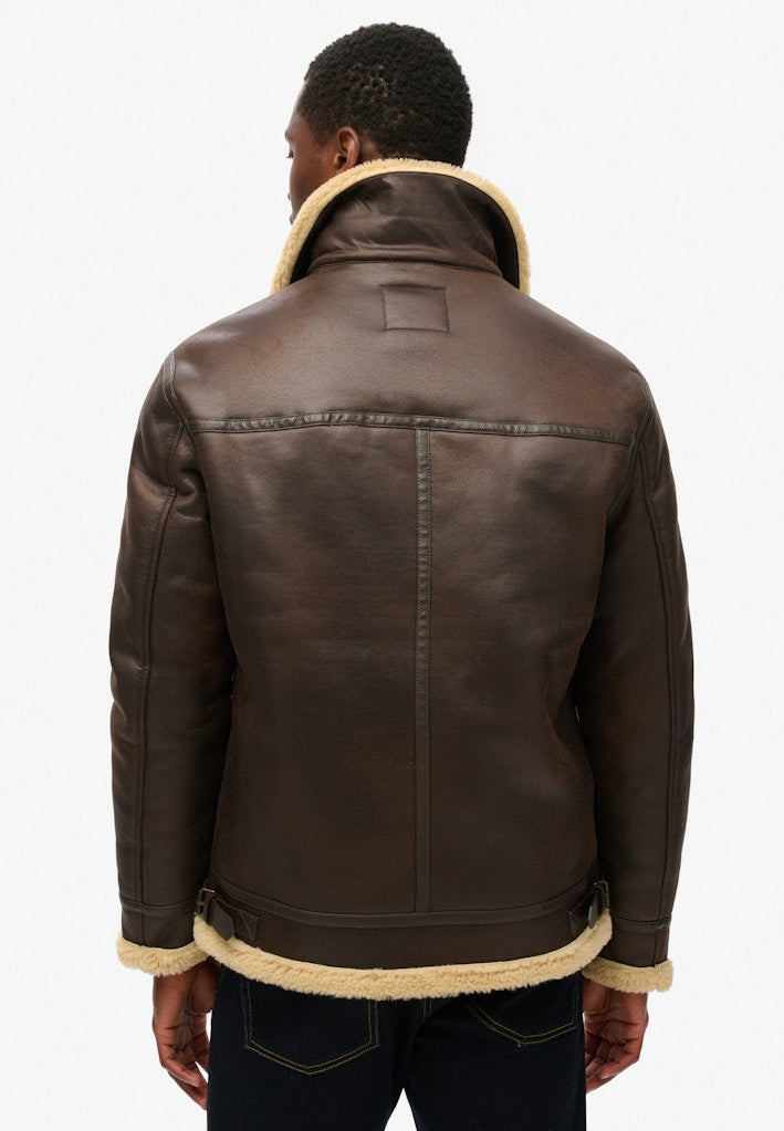 Superdry miesten nahkatakki Faux Shearling Aviator Jacket, tummanruskea