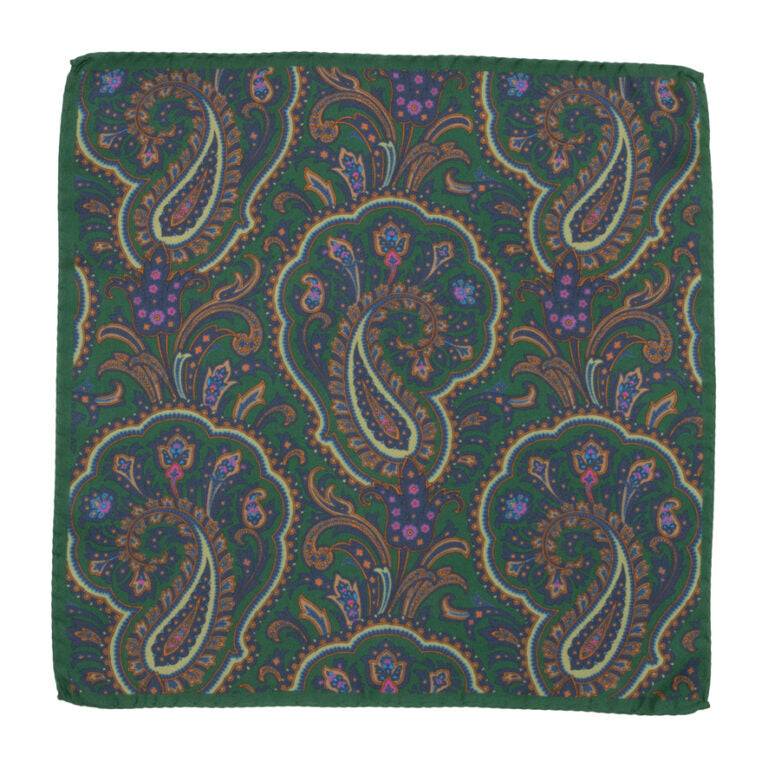Matex silkkinen taskuliina Paisley, tummanvihreä