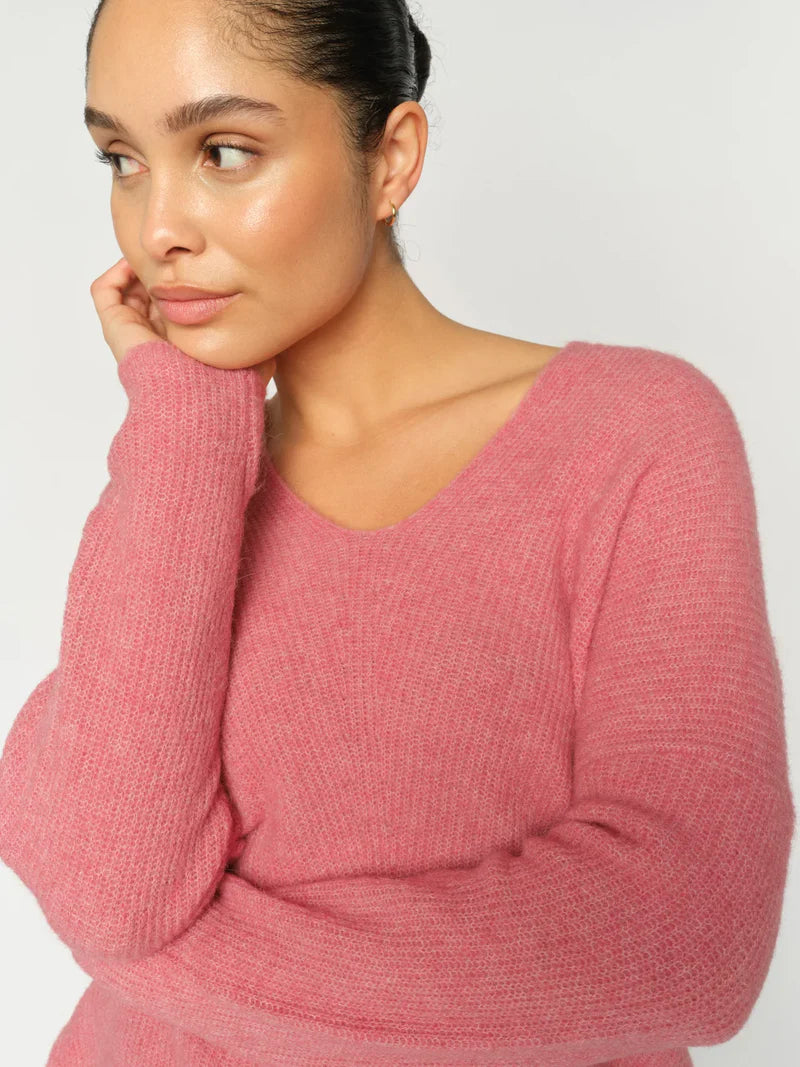 Mos Mosh naisten neulepusero MMThora V-Neck Knit, pinkki