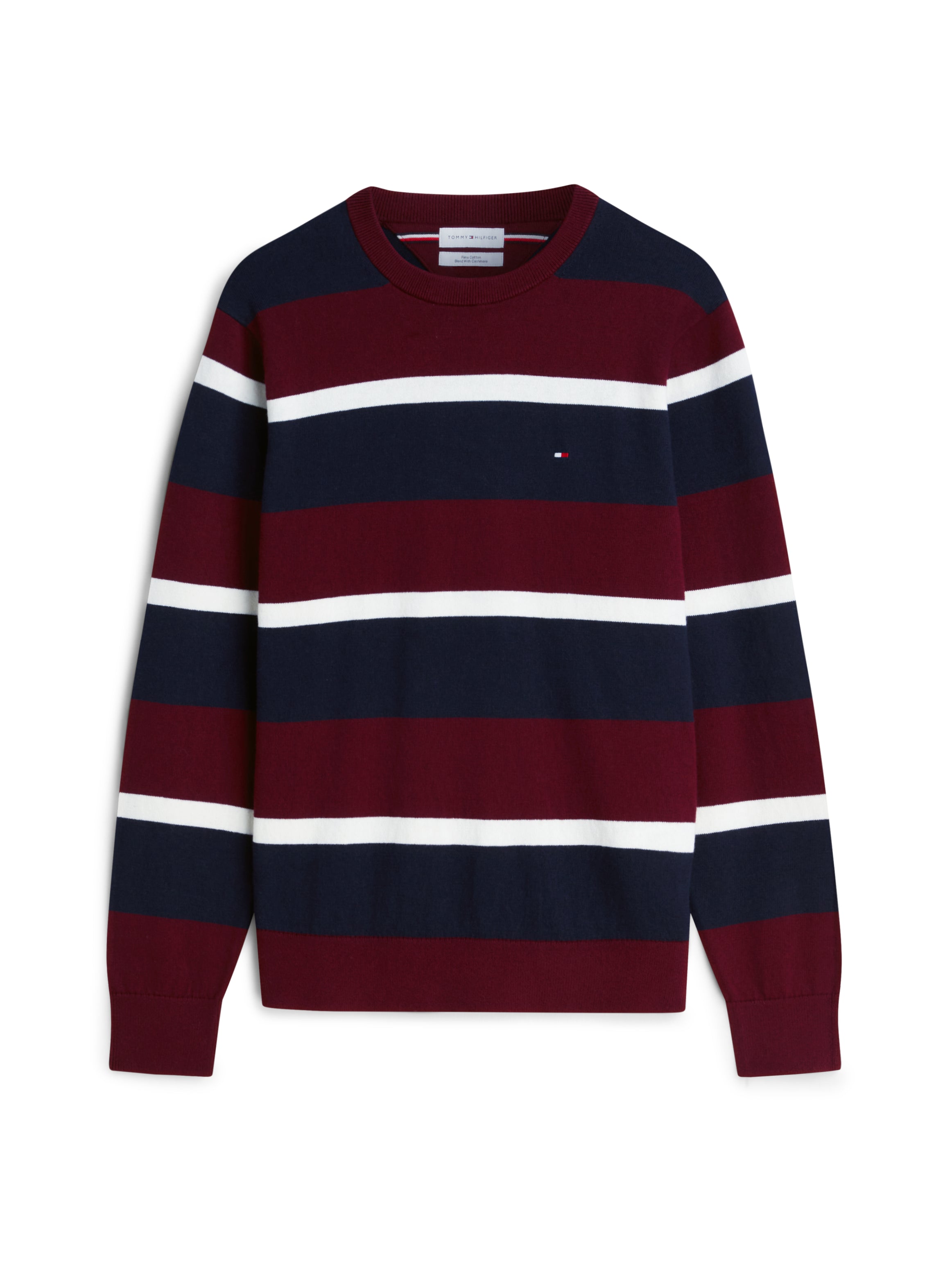 Tommy Hilfiger miesten neulepusero Crew Neck Jumper With Cashmere, viininpunainen raita