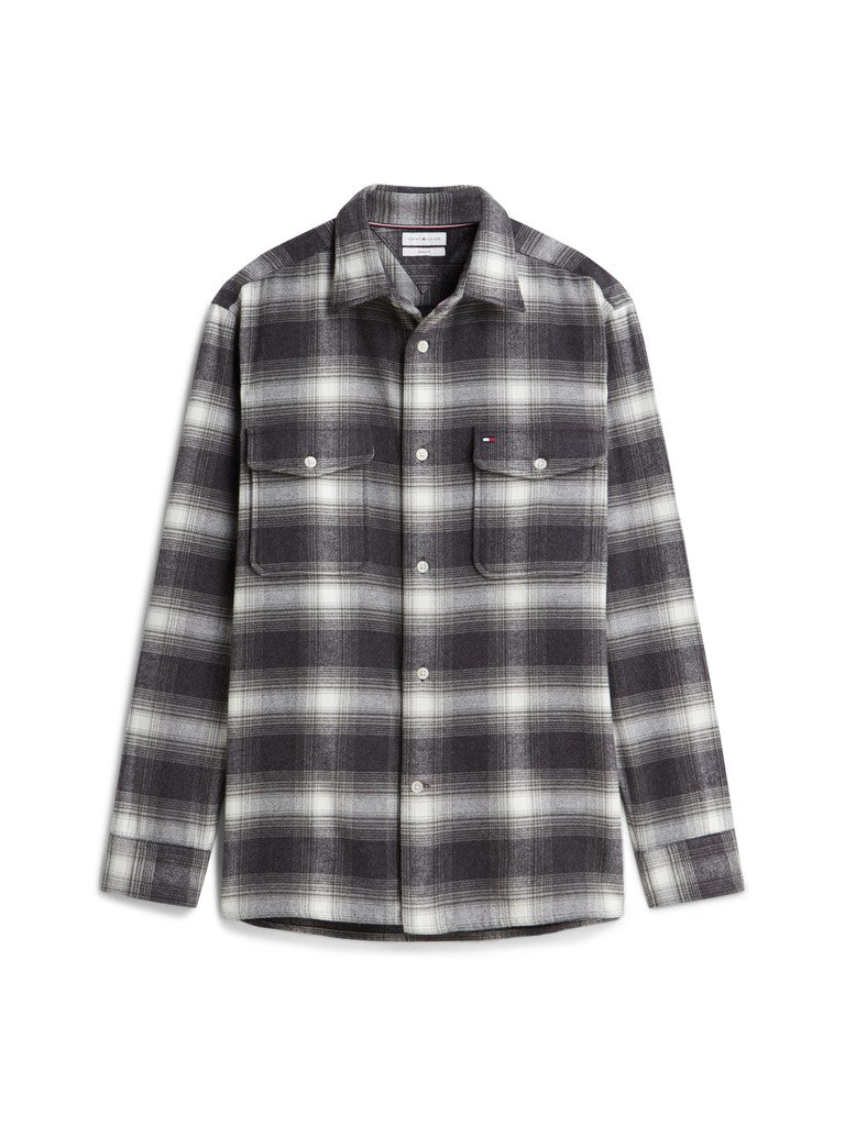 Tommy Hilfiger miesten paitatakki Relaxed Fit Check Flannel Overshirt, tummanharmaa ruutu
