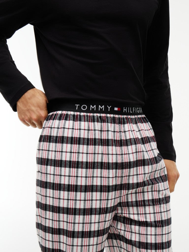 Tommy Hilfiger miesten pyjama Jersey Top Flannel Bottom WB Set, musta