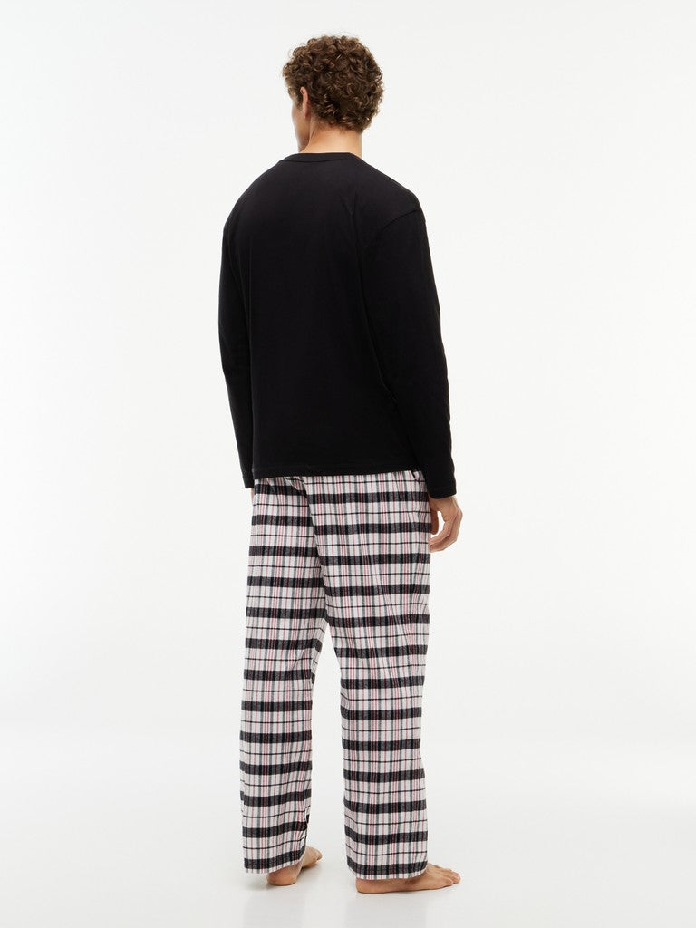 Tommy Hilfiger miesten pyjama Jersey Top Flannel Bottom WB Set, musta
