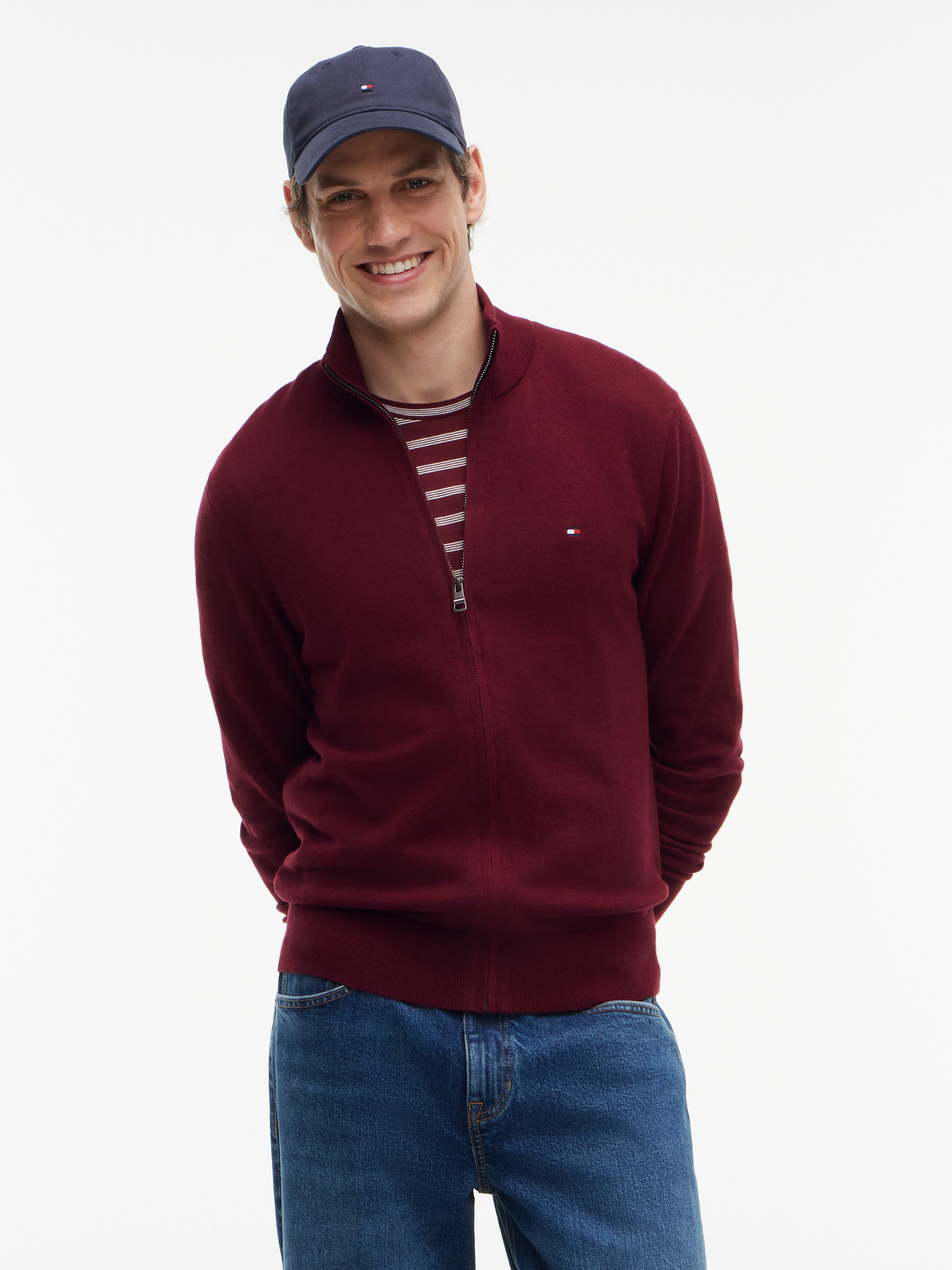 Tommy Hilfiger miesten neuletakki PIMA ORG CTN CASHMERE FULL ZIP, viininpunainen