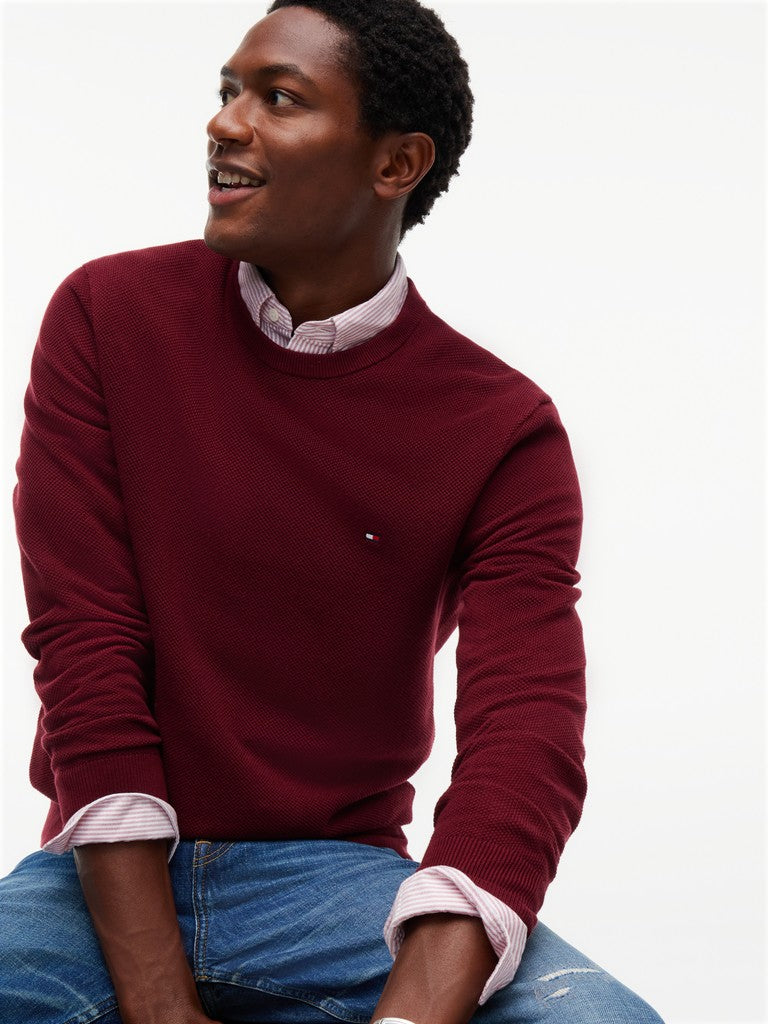 Tommy Hilfiger miesten neulepusero Essential Structure Crew Neck, viininpunainen