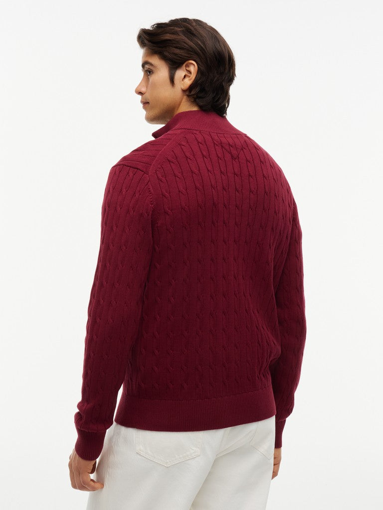 Tommy Hilfiger miesten neulepusero Classic Cotton Cable Zip Mock, viininpunainen