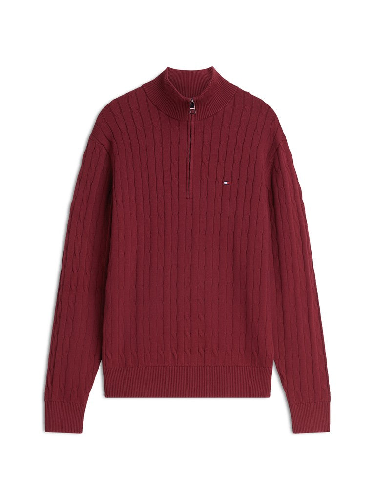 Tommy Hilfiger miesten neulepusero Classic Cotton Cable Zip Mock, viininpunainen