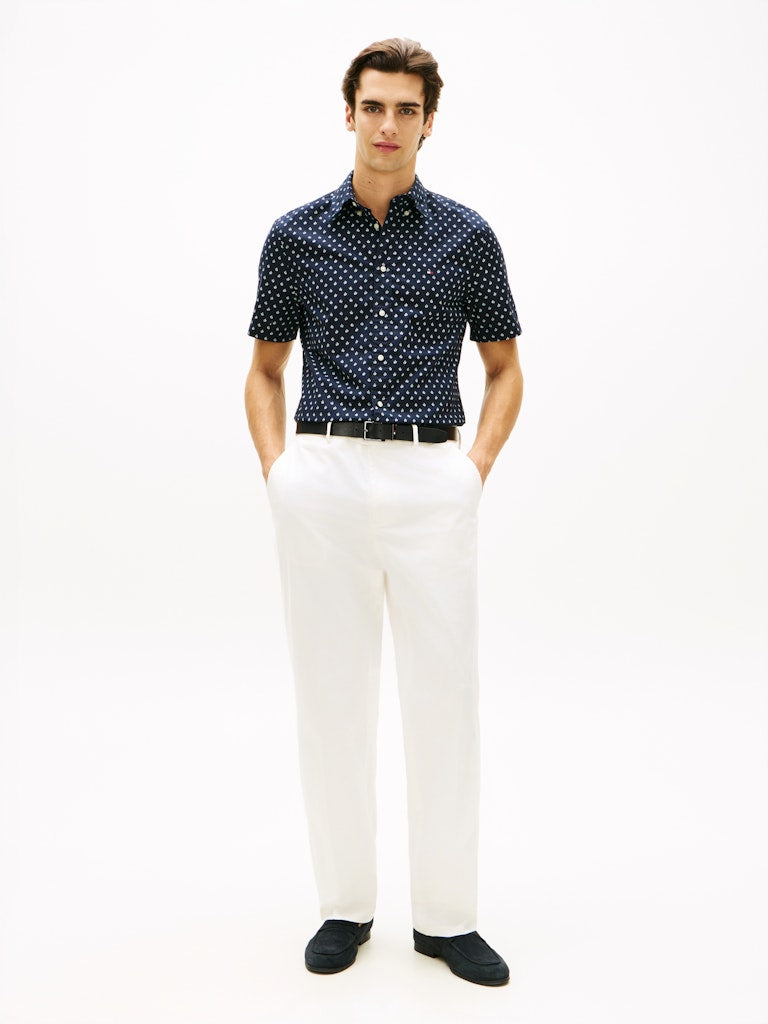 Tommy Hilfiger lyhythihainen kauluspaita Flex Poplin PRT RF BD S/S, sininen kuosi