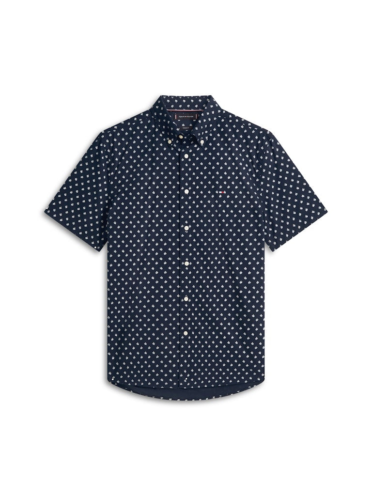 Tommy Hilfiger lyhythihainen kauluspaita Flex Poplin PRT RF BD S/S, sininen kuosi
