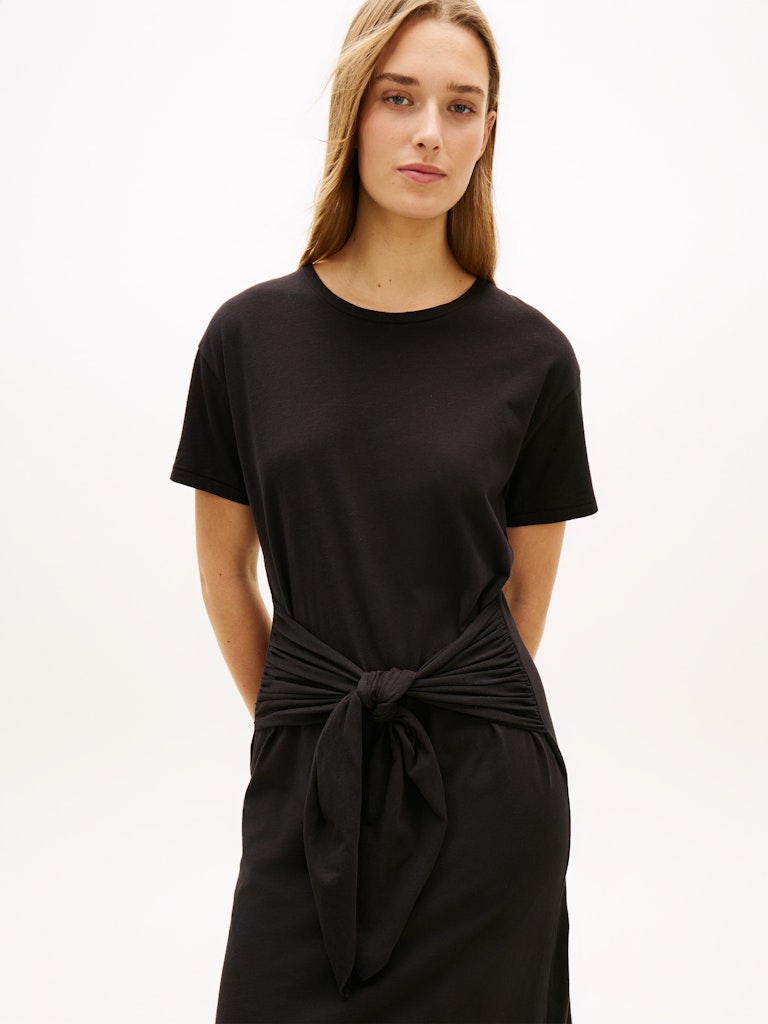 Tommy Hilfiger mekko Co Slub Knot Midi Dress, musta