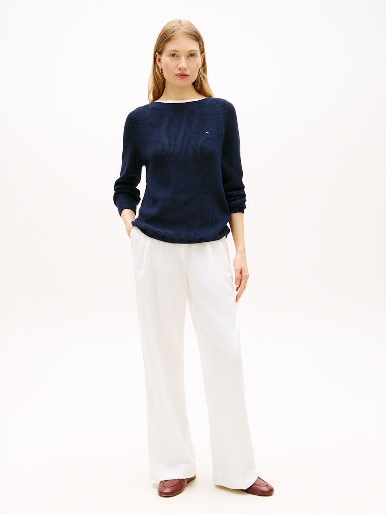 Tommy Hilfiger naisten neulepusero Cardi Fine GG LS Boat Neck Sweater, tummansininen