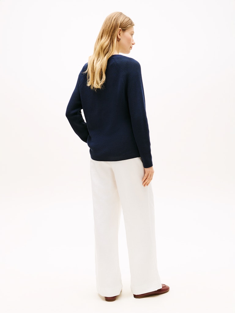 Tommy Hilfiger naisten neulepusero Cardi Fine GG LS Boat Neck Sweater, tummansininen