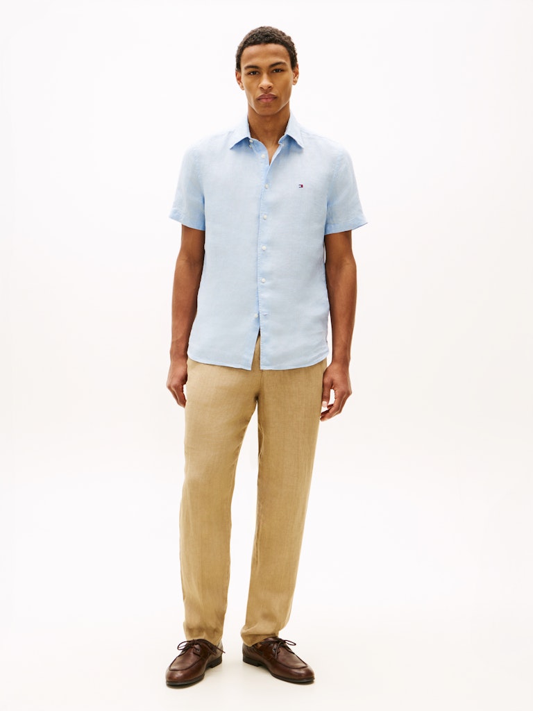 Tommy Hilfiger miesten kauluspaita Pigment Dyed Linen RF Shirt SS, vaaleansininen