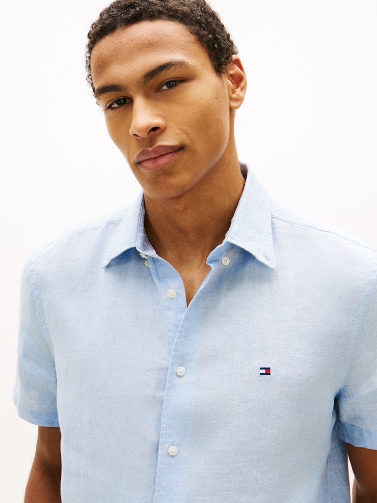 Tommy Hilfiger miesten kauluspaita Pigment Dyed Linen RF Shirt SS, vaaleansininen