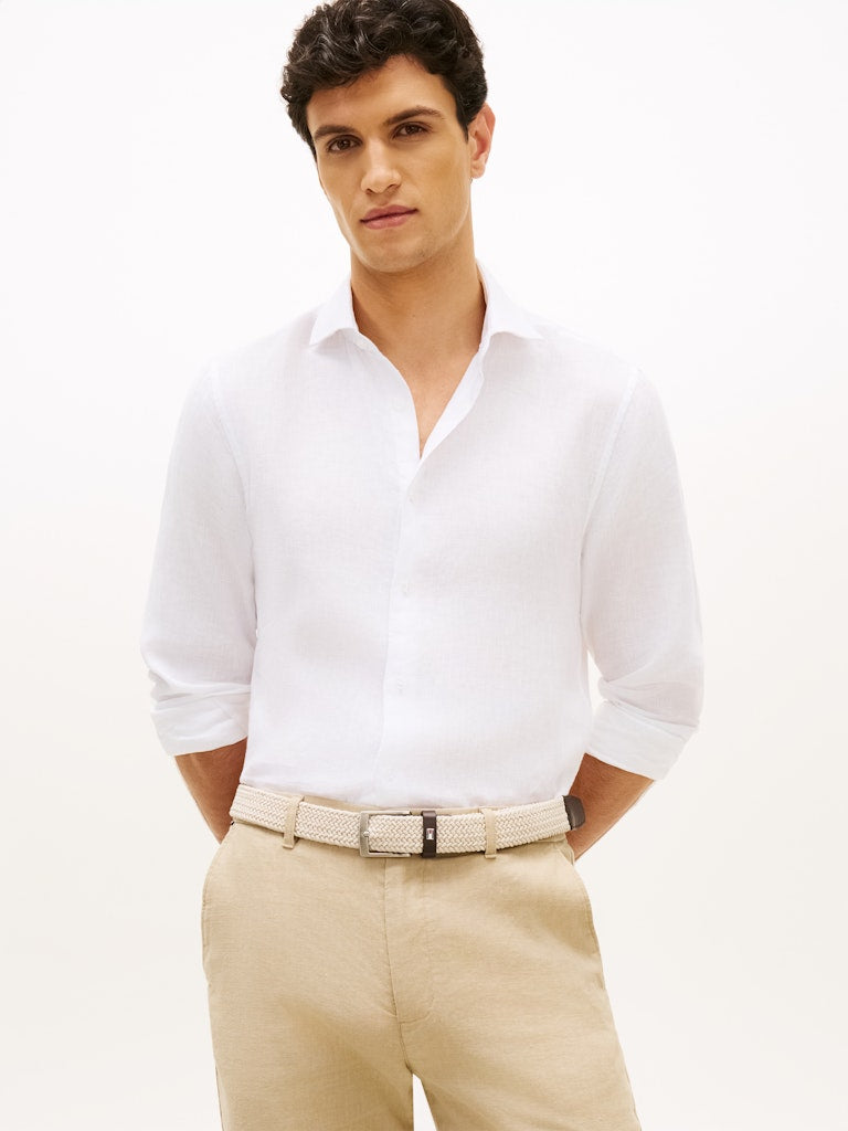 Tommy Hilfiger miesten kauluspaita K DC Linen Shirt, valkoinen