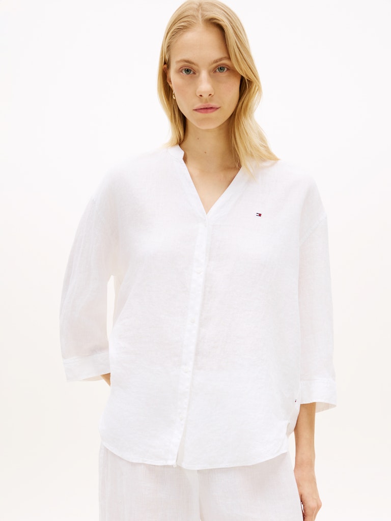 Tommy Hilfiger naisten paitapusero ESS Linen Collarless Shirt, valkoinen