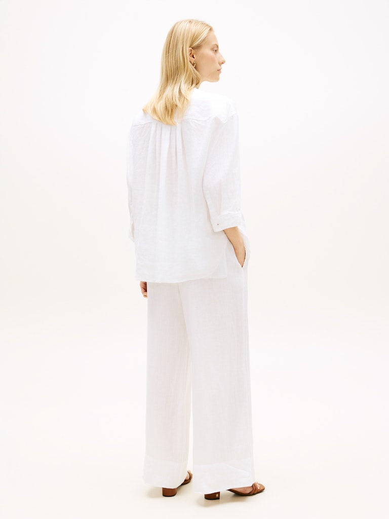 Tommy Hilfiger naisten paitapusero ESS Linen Collarless Shirt, valkoinen