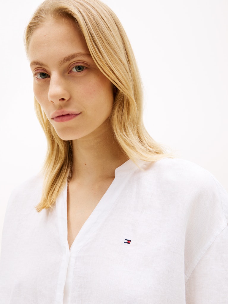 Tommy Hilfiger naisten paitapusero ESS Linen Collarless Shirt, valkoinen