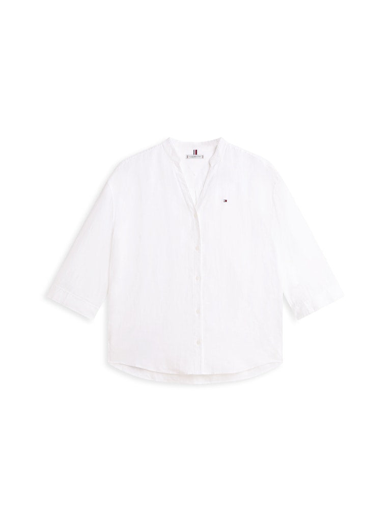 Tommy Hilfiger naisten paitapusero ESS Linen Collarless Shirt, valkoinen