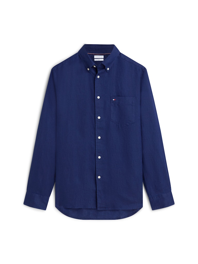 Tommy Hilfiger miesten kauluspaita Piece Dye Linen Shirt, tummansininen