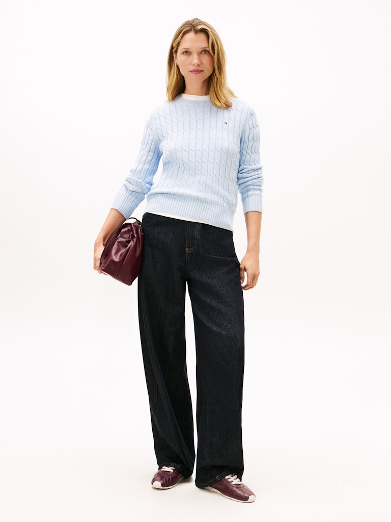 Tommy Hilfiger naisten neulepusero CO CABLE MID GG C-NK LS SWT, vaaleansininen