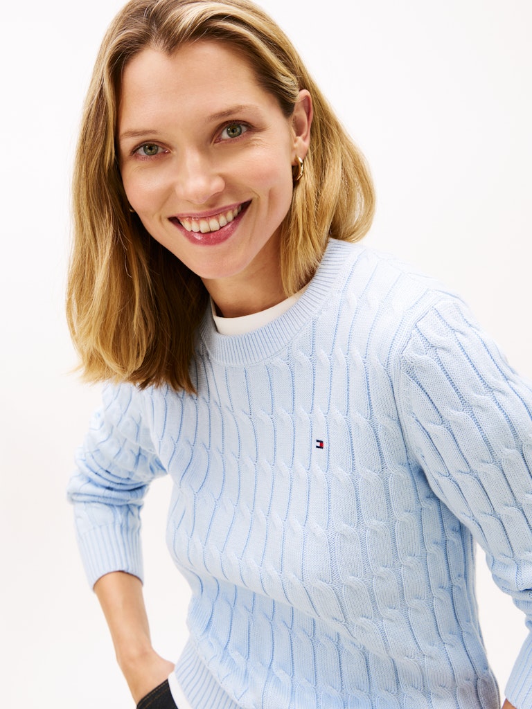 Tommy Hilfiger naisten neulepusero CO CABLE MID GG C-NK LS SWT, vaaleansininen