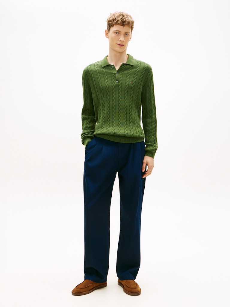 Tommy Hilfiger miesten neulepusero Classic Cotton Cable LS Polo, khaki