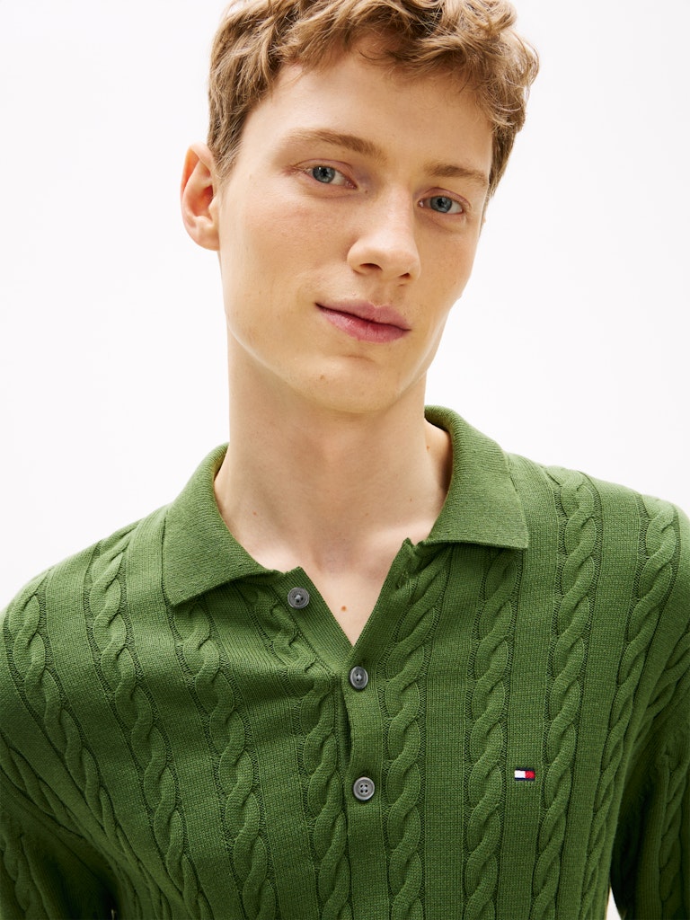Tommy Hilfiger miesten neulepusero Classic Cotton Cable LS Polo, khaki