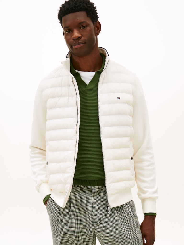 Tommy Hilfiger miesten takki Mix Media Ess RWB Stand Collar, luonnonvalkoinen